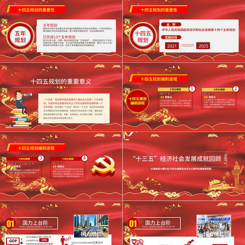 2020中国红聚焦十九届五中全会精神解读PPT模板