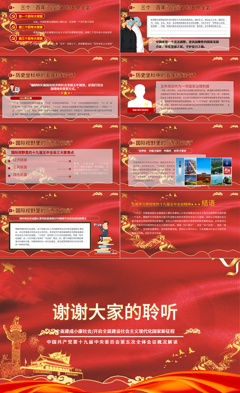 2020中国红聚焦十九届五中全会精神解读PPT模板