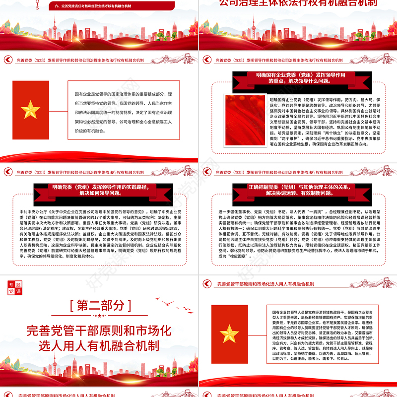 2022完善党的领导和国有公司治理有机融合PPT大气党建风党员干部学习教育专题党课党建课件