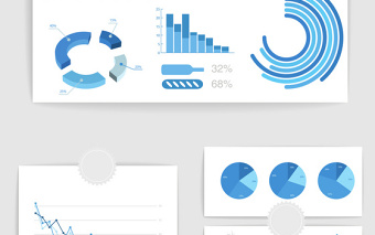 9款矢量蓝色PPT元素数据统计图表
