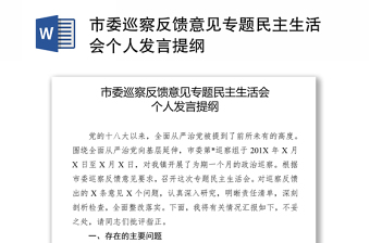 市委巡察反馈意见专题民主生活会个人发言提纲