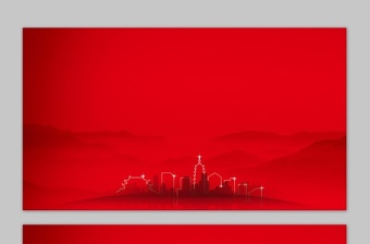 两张红色简洁建筑剪影PPT背景图片