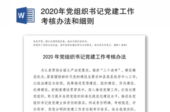 2020年党组织书记党建工作考核办法和细则