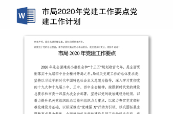 市局2020年党建工作要点党建工作计划