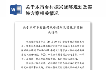 关于本市乡村振兴战略规划及实施方案相关情况