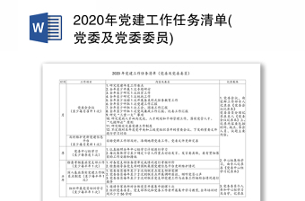 2020年党建工作任务清单(党委及党委委员)