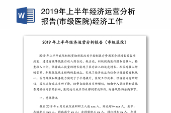 2019年上半年经济运营分析报告(市级医院)经济工作