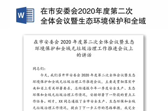 在市安委会2020年度第二次全体会议暨生态环境保护和全域无垃圾治理工作推进会议上的讲话