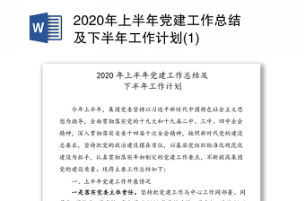 2020年上半年党建工作总结及下半年工作计划(1)