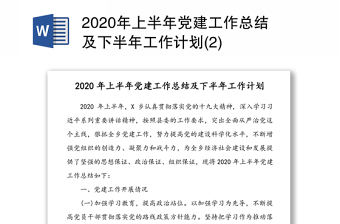 2020年上半年党建工作总结及下半年工作计划(2)