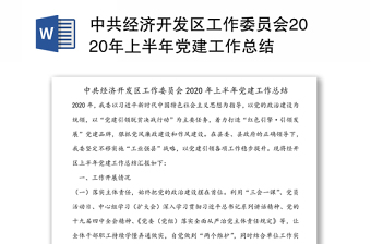 中共经济开发区工作委员会2020年上半年党建工作总结
