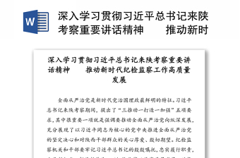 深入学习贯彻习近平总书记来陕考察重要讲话精神  推动新时代纪检监察工作高质量发展