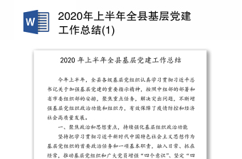 2020年上半年全县基层党建工作总结(1)