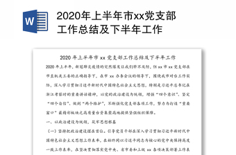 2020年上半年市xx党支部工作总结及下半年工作