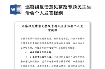 巡察组反馈意见整改专题民主生活会个人发言提纲