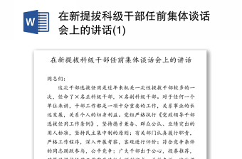 在新提拔科级干部任前集体谈话会上的讲话(1)