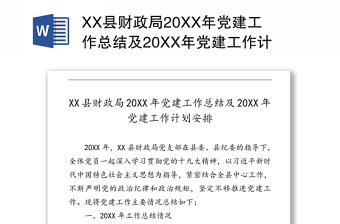 XX县财政局20XX年党建工作总结及20XX年党建工作计划安排