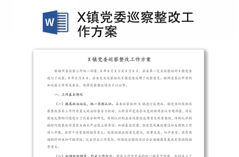 X镇党委巡察整改工作方案