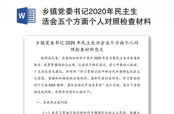 乡镇党委书记2020年民主生活会五个方面个人对照检查材料范文