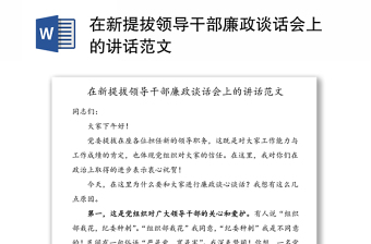 在新提拔领导干部廉政谈话会上的讲话范文