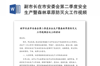 副市长在市安委会第二季度安全生产暨森林草原防灭火工作视频会议上的讲话