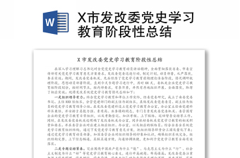 X市发改委党史学习教育阶段性总结