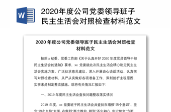 2020年度公司党委领导班子民主生活会对照检查材料范文