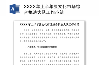 2021XXXX年上半年县文化市场综合执法大队工作小结