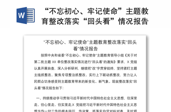 2021“不忘初心、牢记使命”主题教育整改落实“回头看”情况报告（主题教育整改报告）