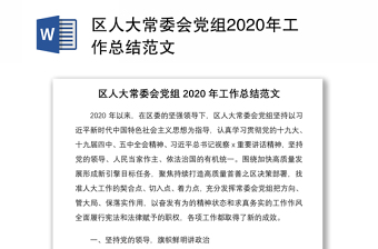 区人大常委会党组2020年工作总结范文