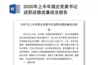 2020年上半年国企党委书记述职述德述廉述法报告