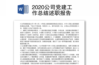 2020公司党建工作总结述职报告