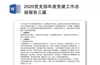 2020党支部年度党建工作总结报告三篇