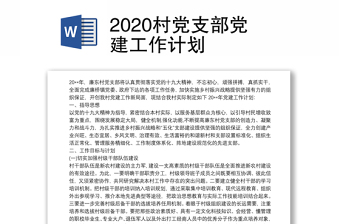 2020村党支部党建工作计划