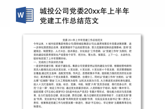 城投公司党委20xx年上半年党建工作总结范文