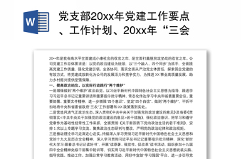 党支部20xx年党建工作要点、工作计划、20xx年“三会一课”及主题党日活动计划