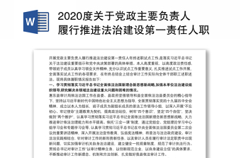 2020度关于党政主要负责人履行推进法治建设第一责任人职责情况汇报