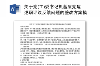 关于党(工)委书记抓基层党建述职评议反馈问题的整改方案模板
