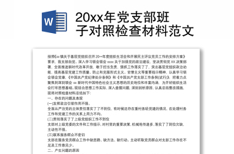 20xx年党支部班子对照检查材料范文