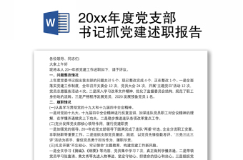 20xx年度党支部书记抓党建述职报告