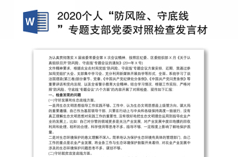 2020个人“防风险、守底线”专题支部党委对照检查发言材料