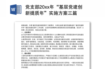 党支部20xx年“基层党建创新提质年”实施方案三篇