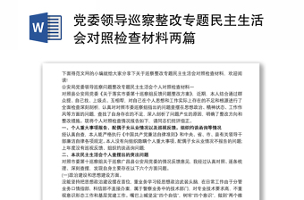 党委领导巡察整改专题民主生活会对照检查材料两篇