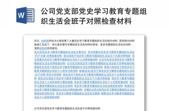 公司党支部党史学习教育专题组织生活会班子对照检查材料