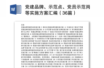 党建品牌、示范点、党员示范岗等实施方案汇编（36篇）