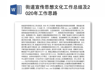 街道宣传思想文化工作总结及2020年工作思路