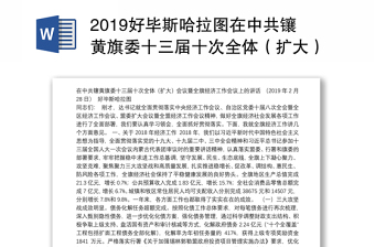 2019好毕斯哈拉图在中共旗委十三届十次全体（扩大）会议暨全旗经济工作会议上的讲话