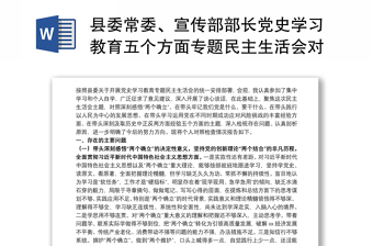 县委常委、宣传部部长党史学习教育五个方面专题民主生活会对照检查材料