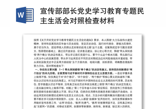 宣传部部长党史学习教育专题民主生活会对照检查材料