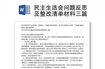 民主生活会问题反思及整改清单材料三篇